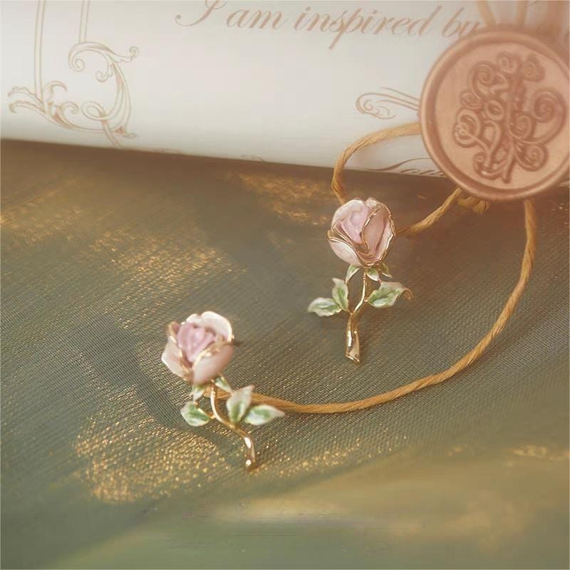 Trendy Sweet Pink Rose Earrings