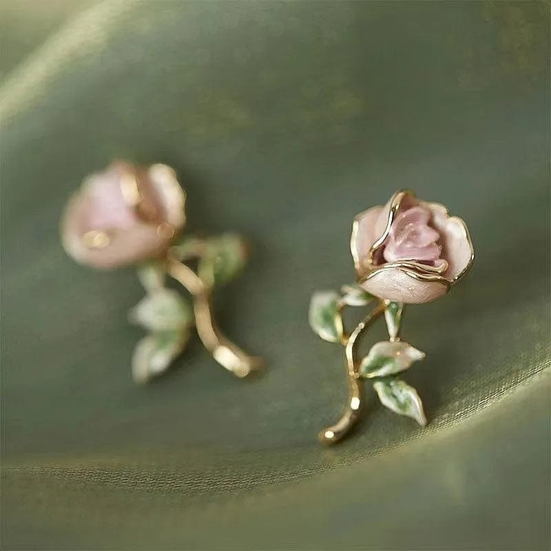 Trendy Sweet Pink Rose Earrings