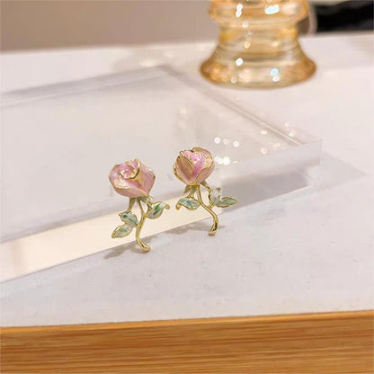 Trendy Sweet Pink Rose Earrings