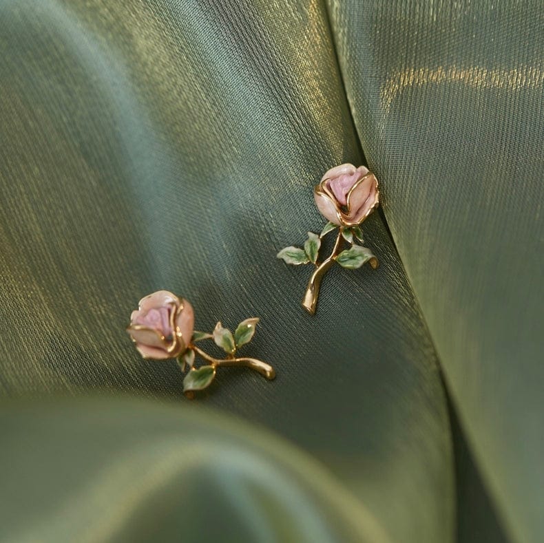 Trendy Sweet Pink Rose Earrings