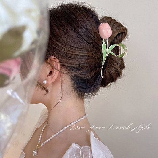 Kawaii Enamel Tulip Chignon Claw Clip Hair Clip