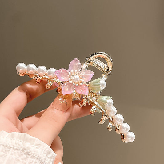 Haarspange mit Blumen- und Perlen-Chignon-Krallenclip