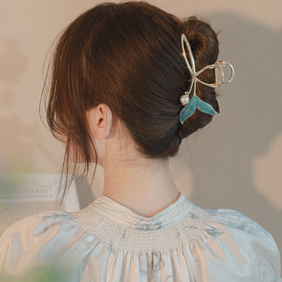 Handmade Enamel Mermaid Pearl Charm Chignon Claw Clip Hair Clip