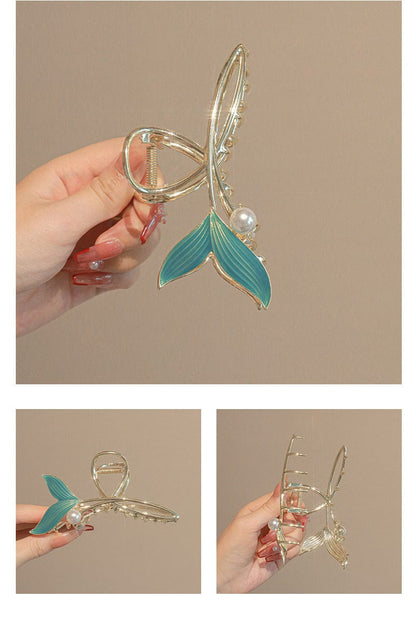 Handmade Enamel Mermaid Pearl Charm Chignon Claw Clip Hair Clip