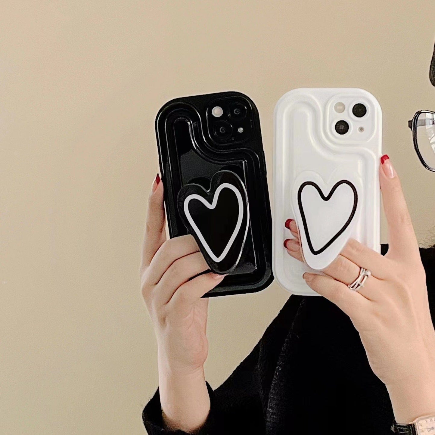 Cute Heart Stand Matching iPhone Case