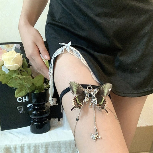 Black Layered Butterfly Elastic Thigh Leg Chain