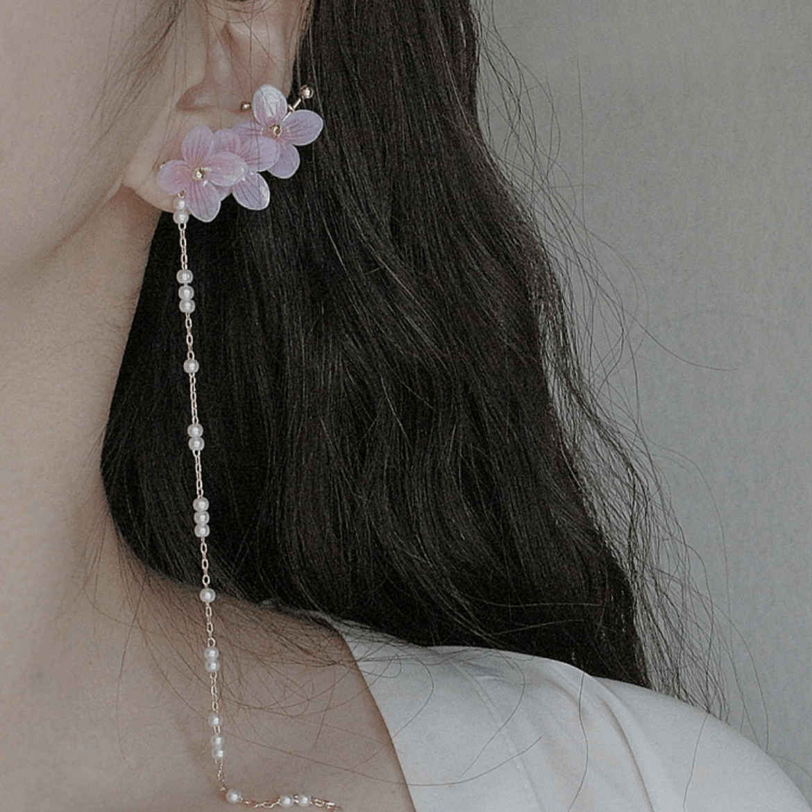 Boucle d'oreille clip en perles de fleur de pêcher