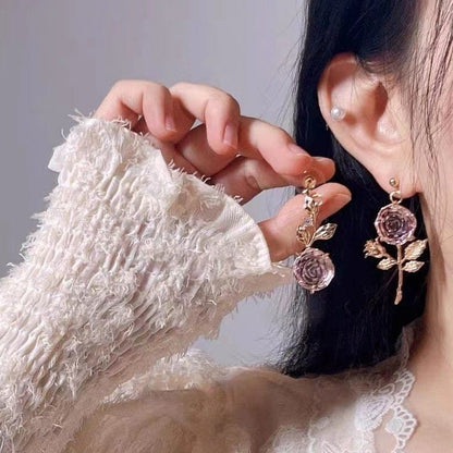 Trendy Pink Crystal Rose Earrings