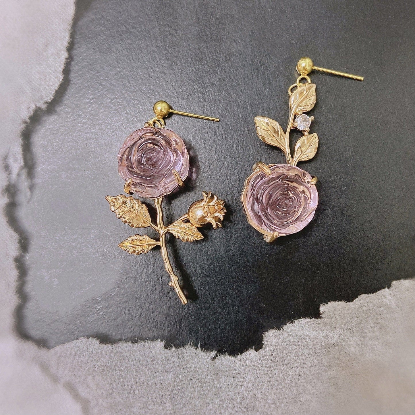 Trendy Pink Crystal Rose Earrings