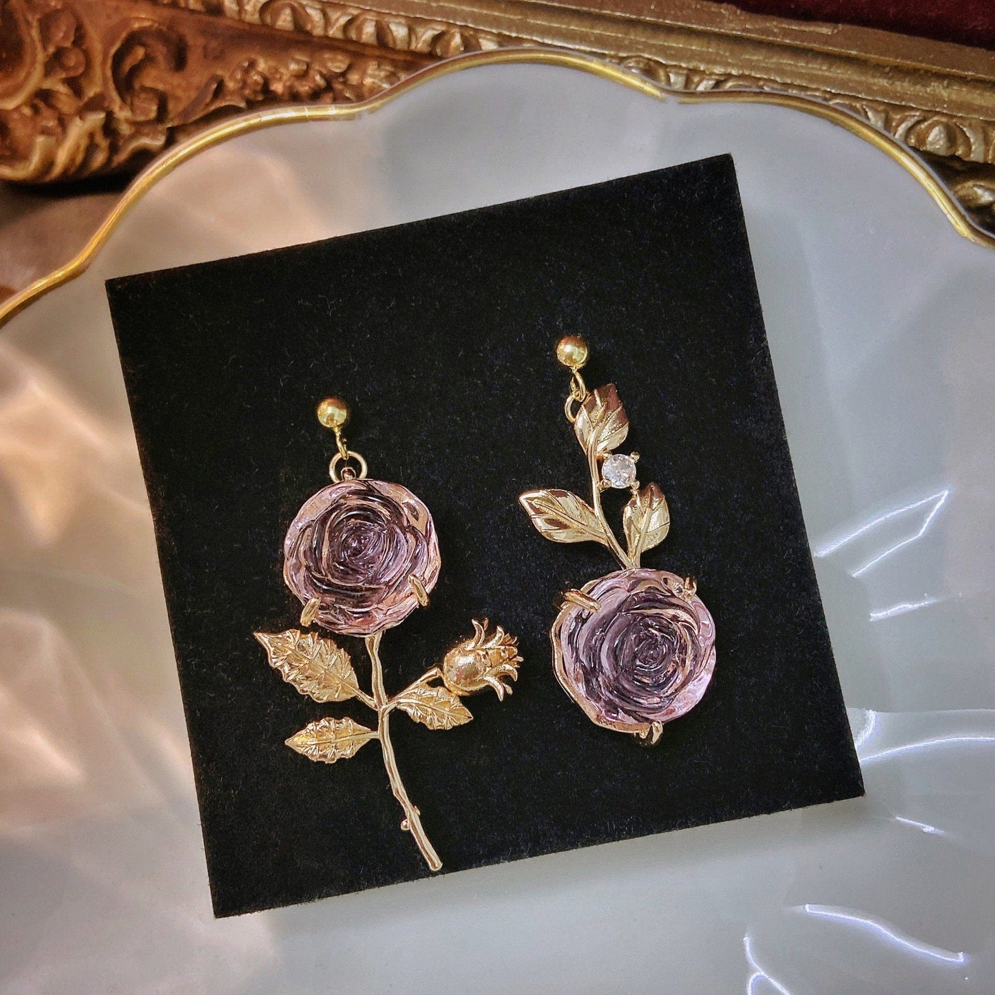 Trendy Pink Crystal Rose Earrings