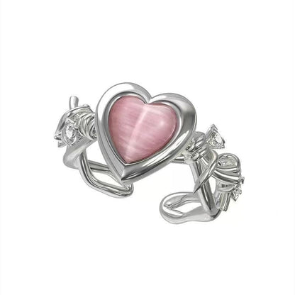 Bague coeur chic en opale rose