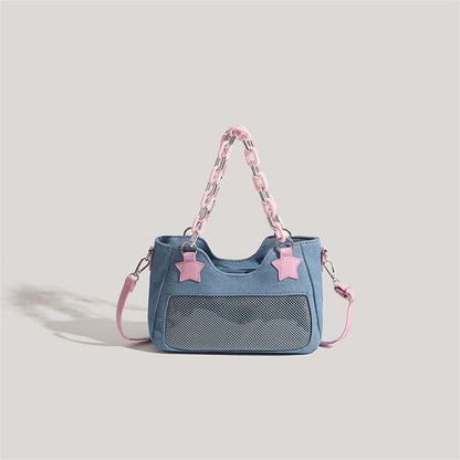 Sac bandoulière en denim avec chaîne en acrylique et étoile rose