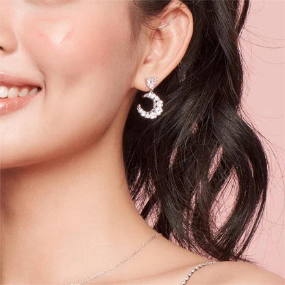 Boucles d'oreilles pendantes chics en strass avec phases de lune, étoile et cœur