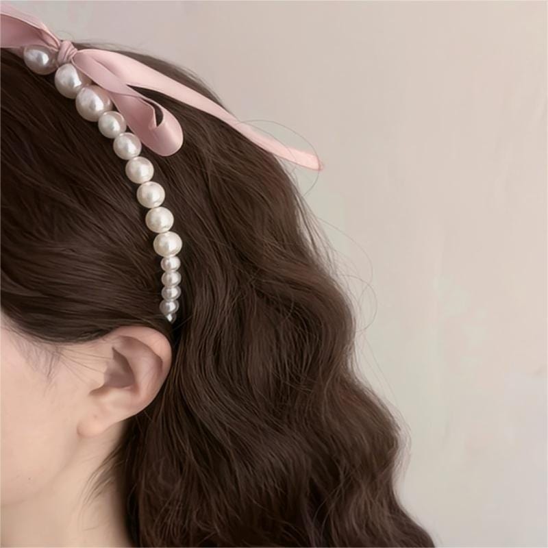 Sweet Ribbon Pearl Hair Band