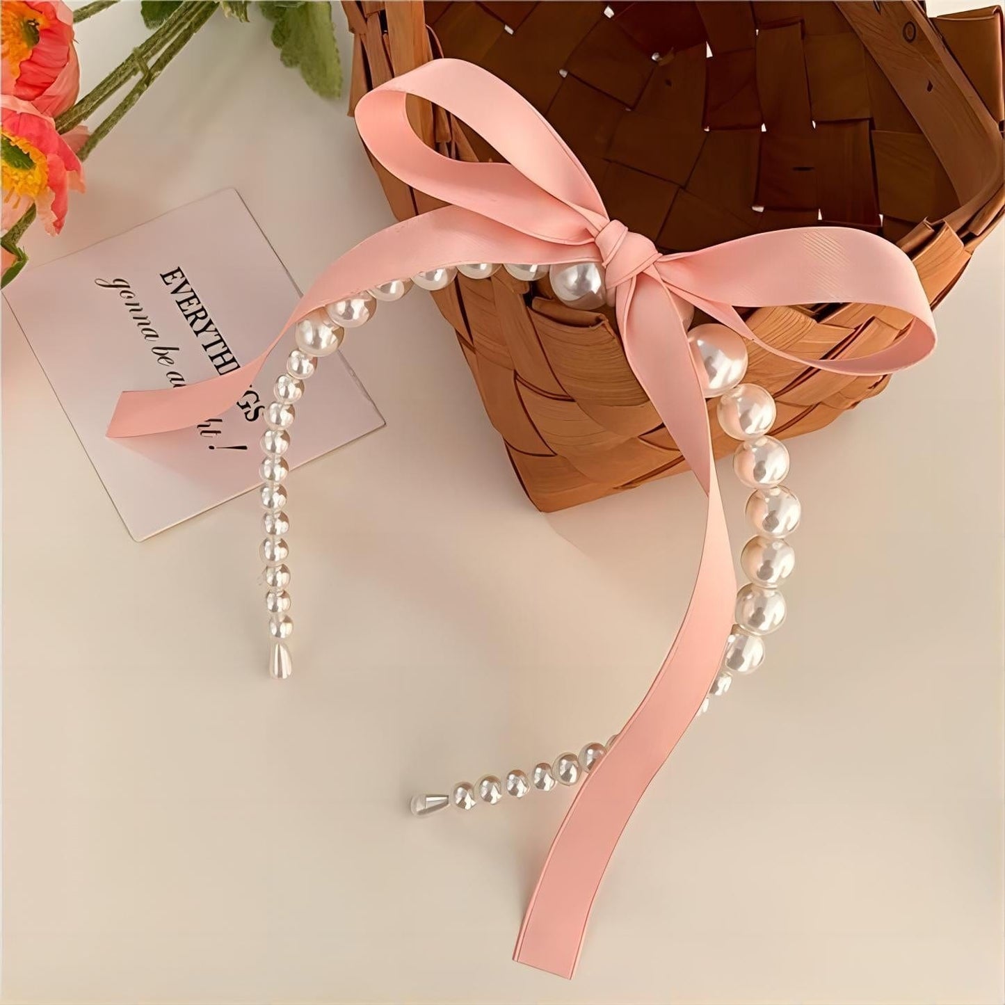 Sweet Ribbon Pearl Hair Band