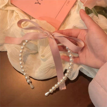 Sweet Ribbon Pearl Hair Band