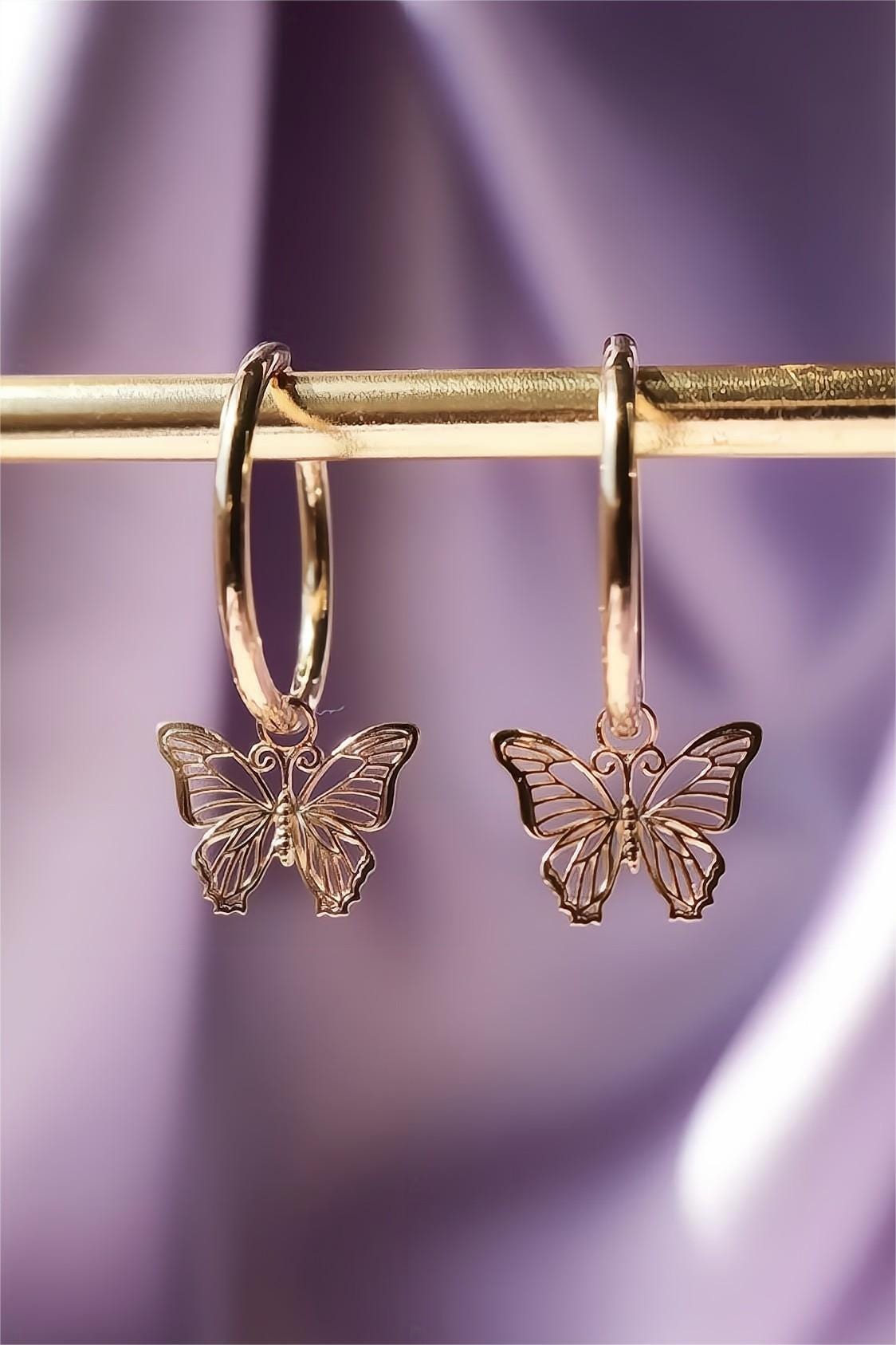 Trendy Rose Gold Butterfly Hoop Earrings