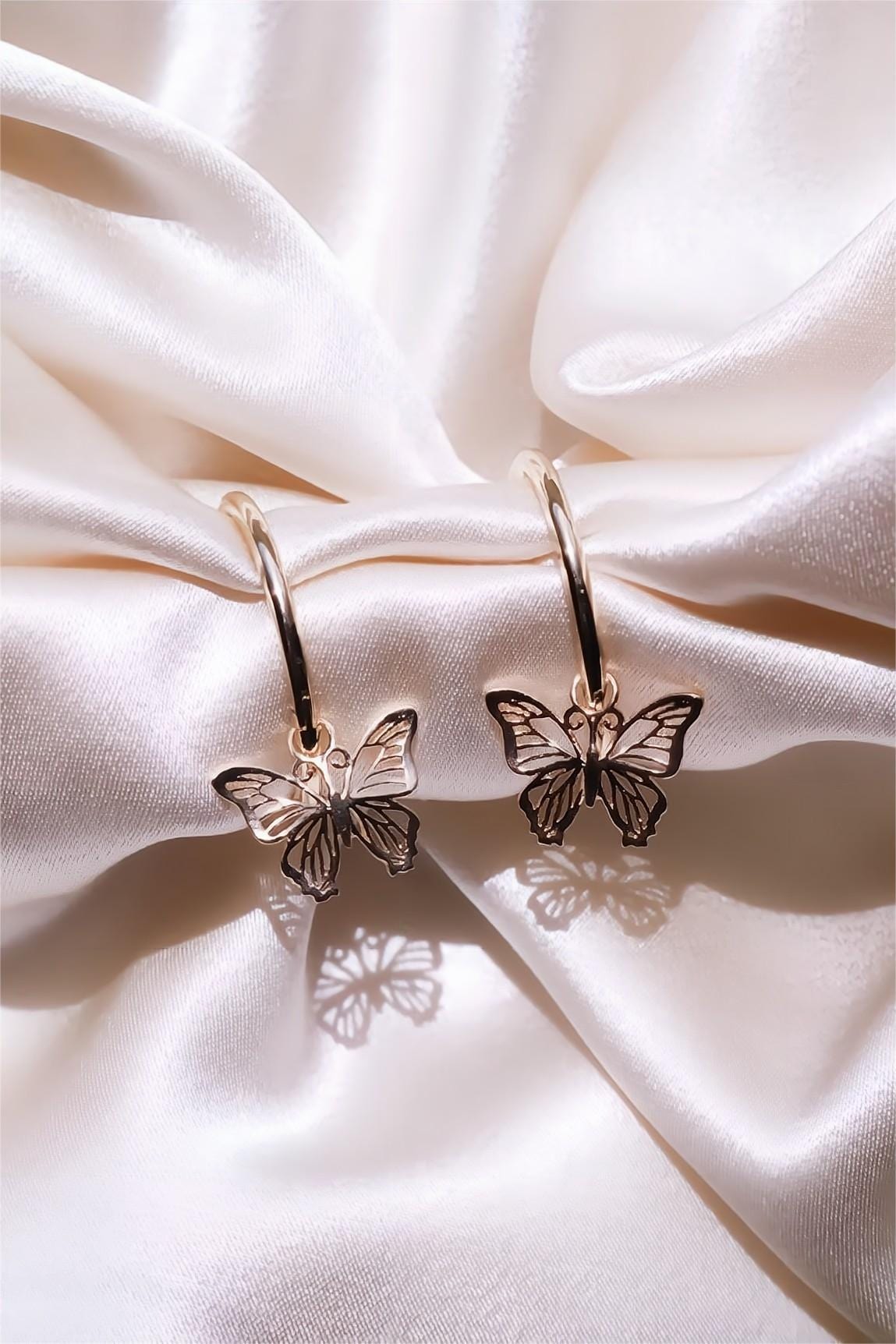 Trendy Rose Gold Butterfly Hoop Earrings