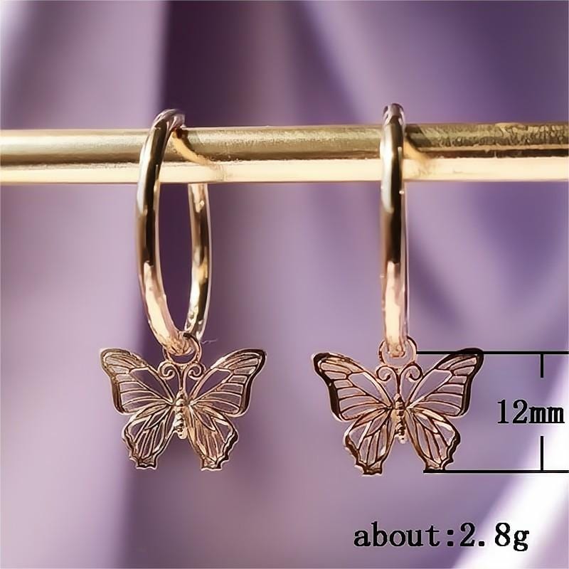 Trendy Rose Gold Butterfly Hoop Earrings