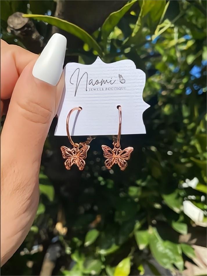 Trendy Rose Gold Butterfly Hoop Earrings