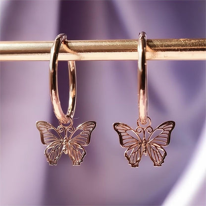 Trendy Rose Gold Butterfly Hoop Earrings