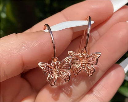 Trendy Rose Gold Butterfly Hoop Earrings