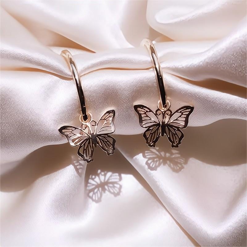 Trendy Rose Gold Butterfly Hoop Earrings