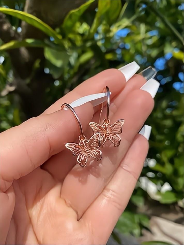 Trendy Rose Gold Butterfly Hoop Earrings