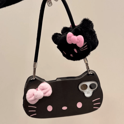 Étui pour iPhone en peluche avec nœud papillon et sac à main