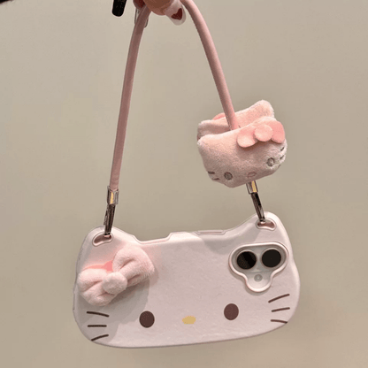 Étui pour iPhone en peluche avec nœud papillon et sac à main