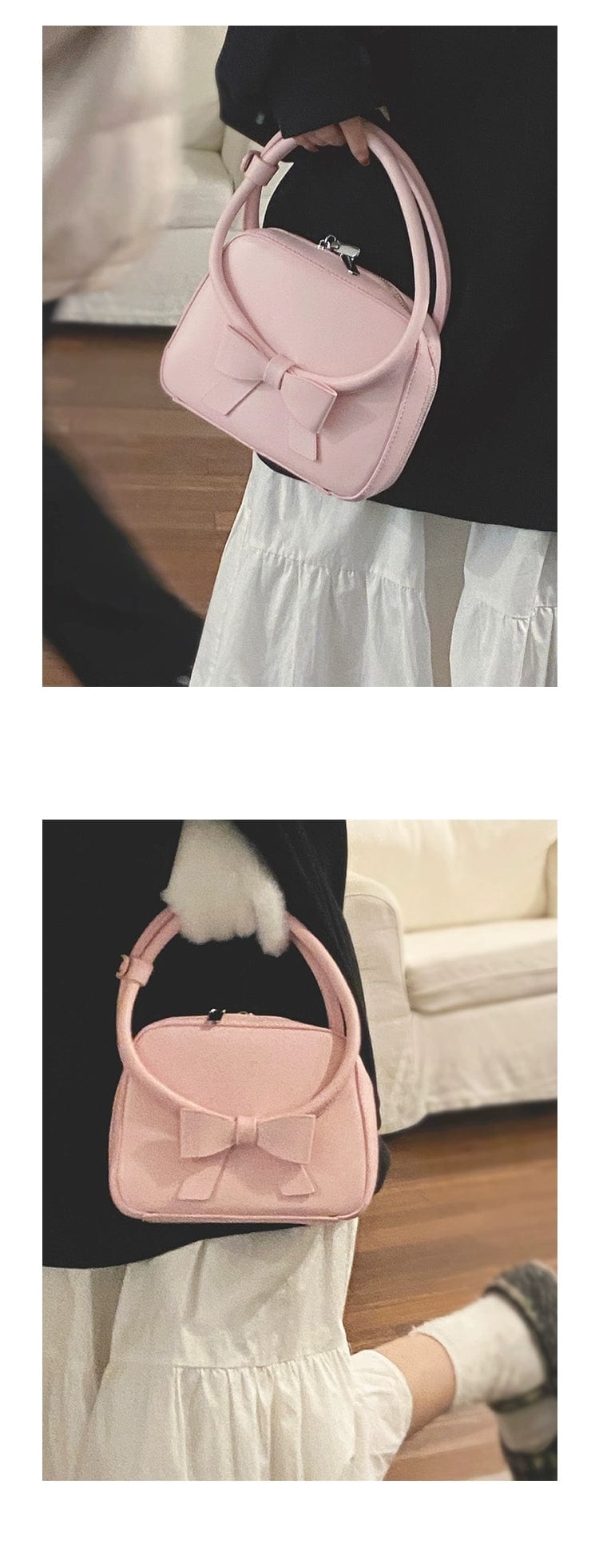 Sac à bandoulière en cuir avec nœud papillon rose