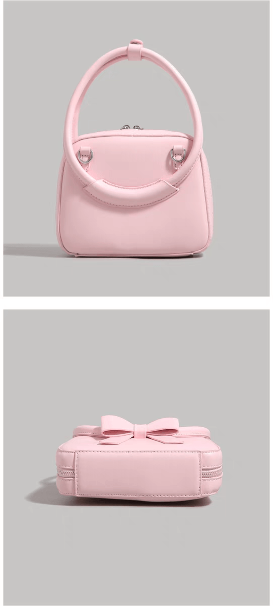 Sac à bandoulière en cuir avec nœud papillon rose