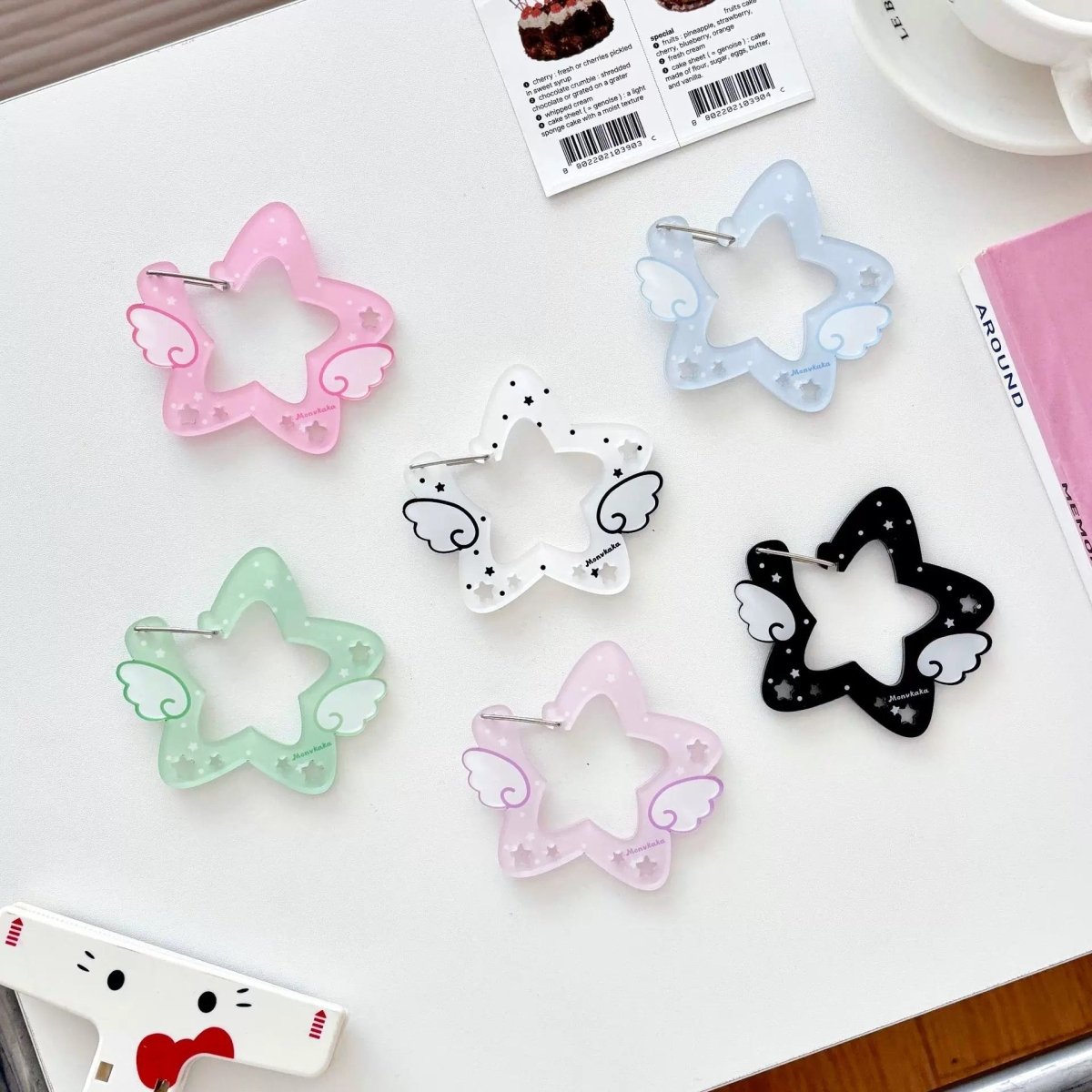 Chic Acrylic Star Angel Keychain Carabiner Kpop Wing