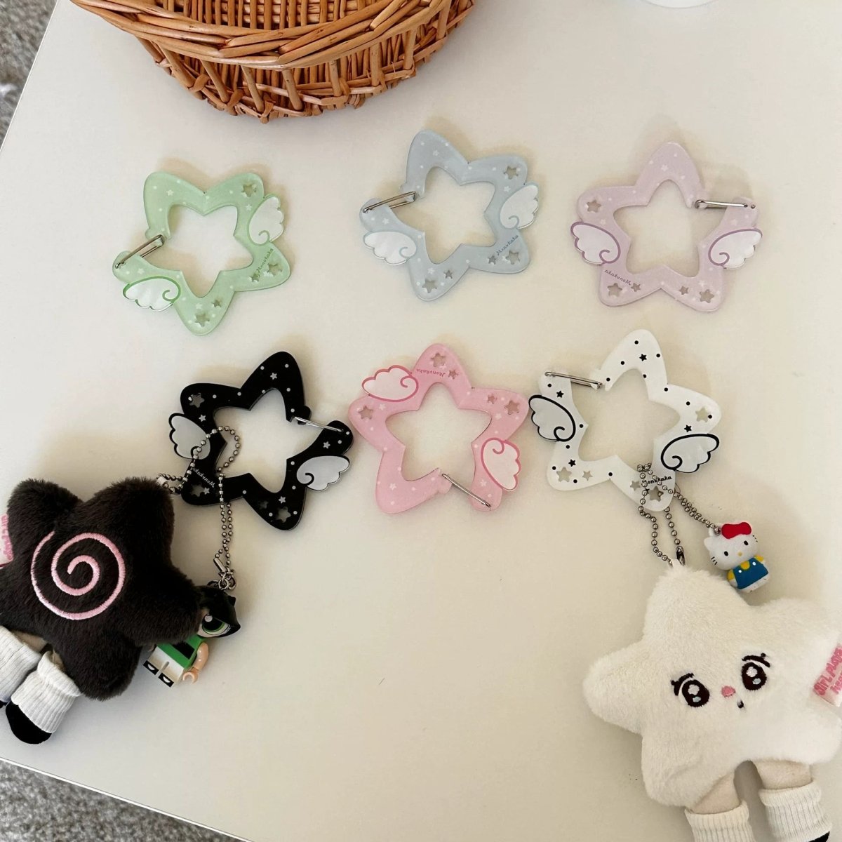 Chic Acrylic Star Angel Keychain Carabiner Kpop Wing