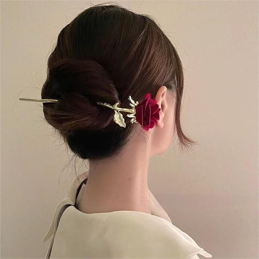 Elegant Velvet Rose Chignon Hair Fork Hair Pin
