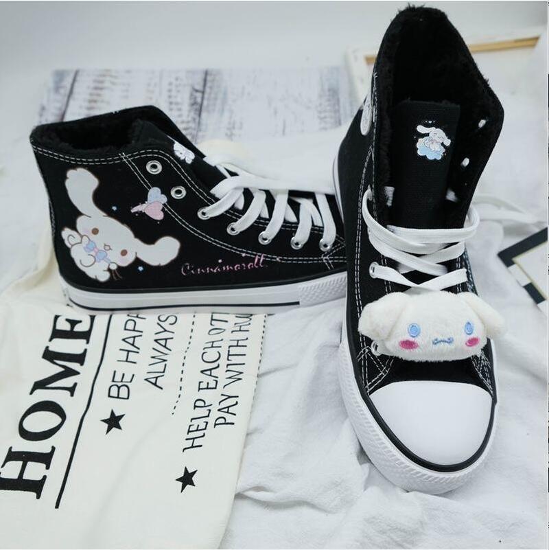 Cinna Dog Painted High Tops - chuck taylors, cinnamoroll, hand painted, high top shoes, tops