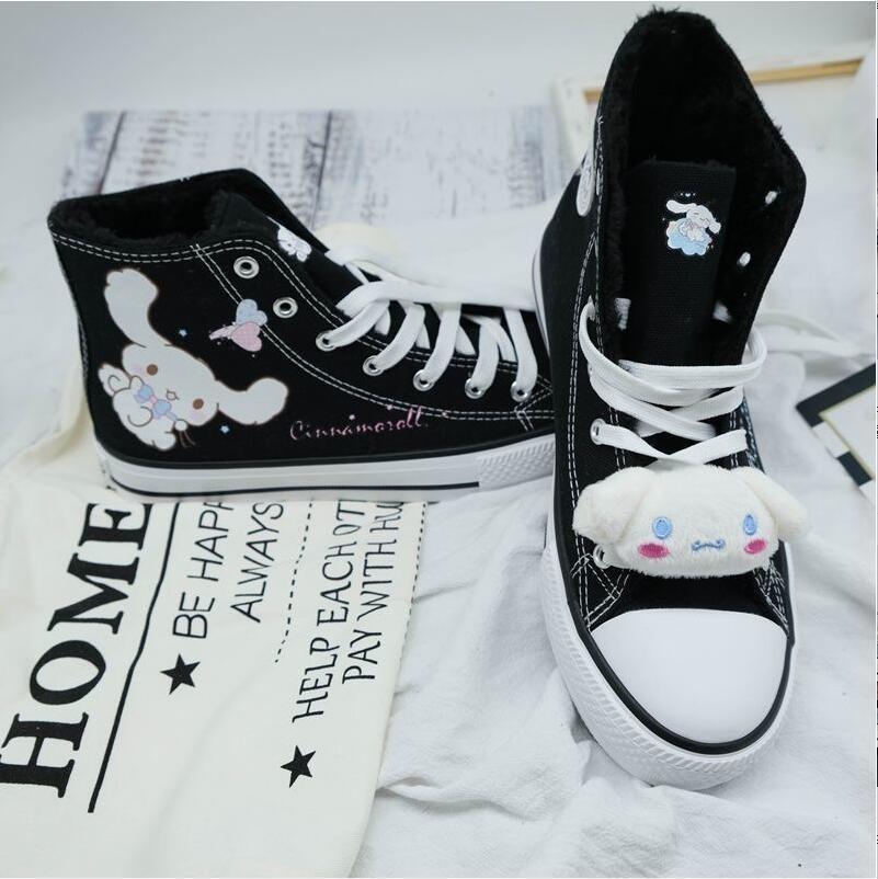 Cinna Dog Painted High Tops - chuck taylors, cinnamoroll, hand painted, high top shoes, tops