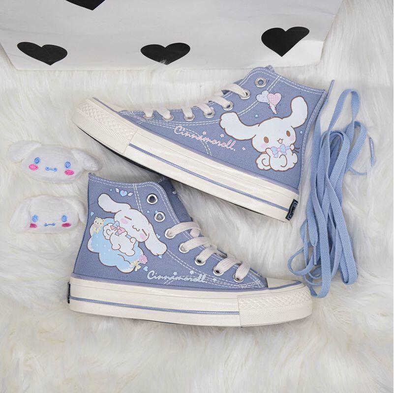 Cinna Dog Painted High Tops - chuck taylors, cinnamoroll, hand painted, high top shoes, tops