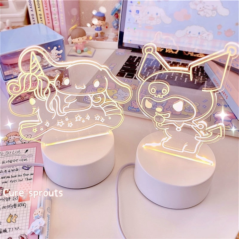 Cinna & Kuromi LED Lights - cinnamoroll, fairy kei, kawaii, kuromi, lamp
