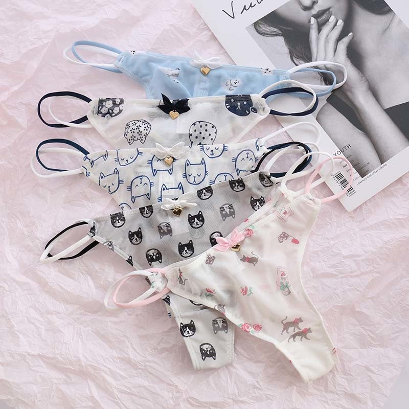 Classic Mesh Thongs - cat undies, panties, panty, thong, thong underwear Kawaii Babe