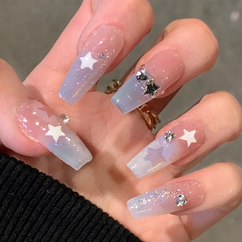 Clear glittery press on nails - beauty - fake nails - kawaii - press