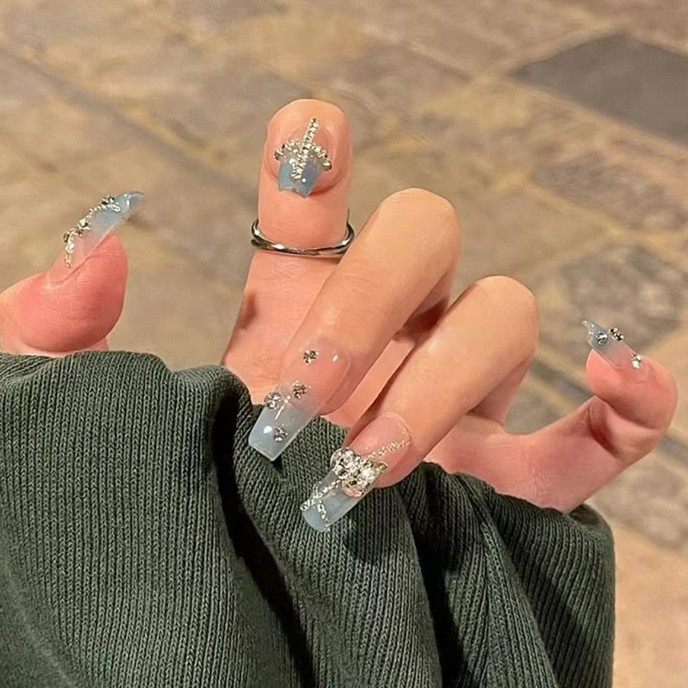 Clear glittery press on nails - beauty - fake nails - kawaii - press