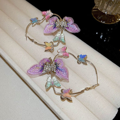 Colorful Rhinestone Butterfly Heart Hoop Earrings