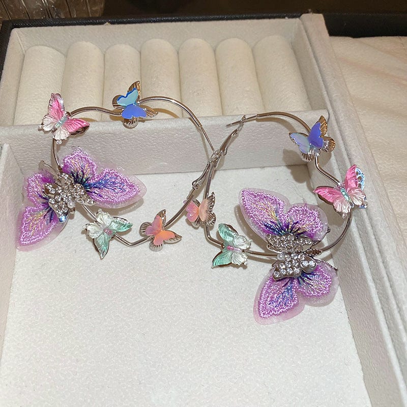 Colorful Rhinestone Butterfly Heart Hoop Earrings