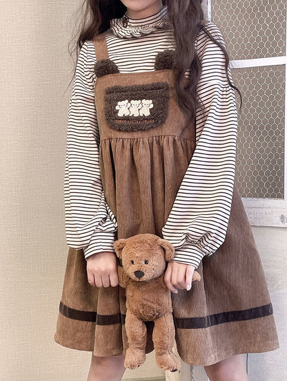 Corduroy teddy overall dress - brown dress - cord - cords - corduroy - cute