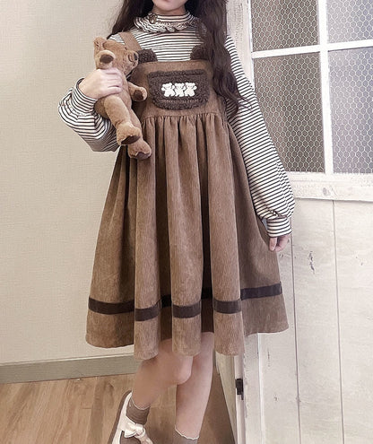 Corduroy teddy overall dress - brown dress - cord - cords - corduroy - cute