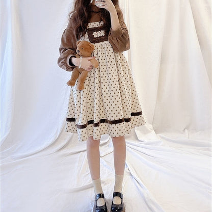Corduroy teddy overall dress - brown dress - cord - cords - corduroy - cute