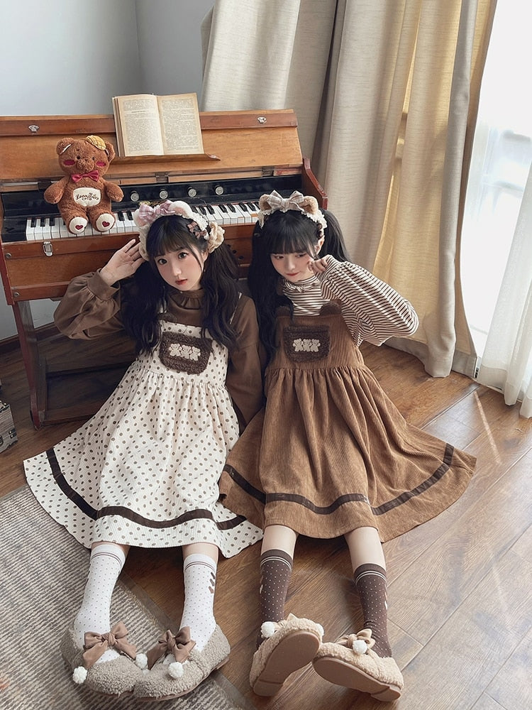 Corduroy teddy overall dress - brown dress - cord - cords - corduroy - cute