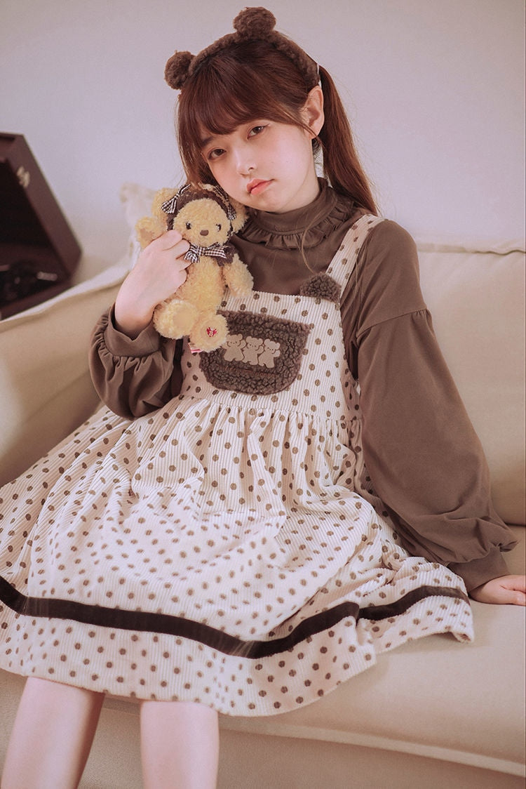 Corduroy teddy overall dress - brown dress - cord - cords - corduroy - cute