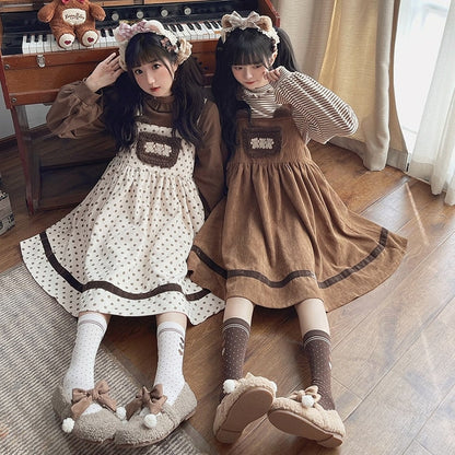 Corduroy teddy overall dress - brown dress - cord - cords - corduroy - cute